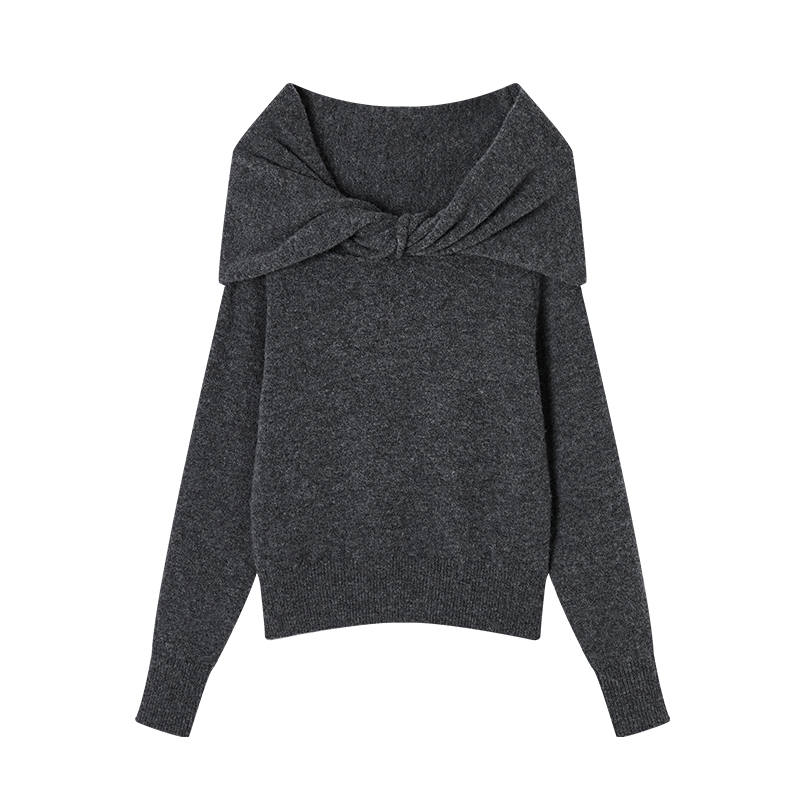 XIANGYING Knitwear Women's Medium Gray Boat Neck Moderate Base Layer