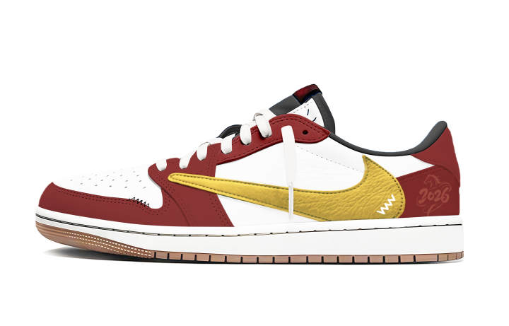 Jordan Travis Scott x Jordan Air Jordan 1 Golden Red Galloping Horse Leather Cushioning Low top