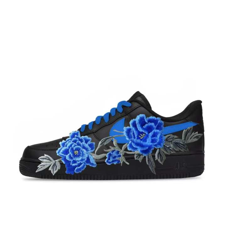 Nike Nike Air Force 1 Blue Peony Black Warrior, Vintage Premium, Exquisite Elegance Leather Trendy Height Increasing Low top