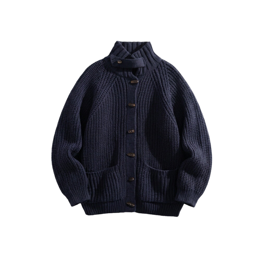 Sugarfunk Knitwear Women's Navy Blue Cardigan Turtleneck Moderate Cardigan