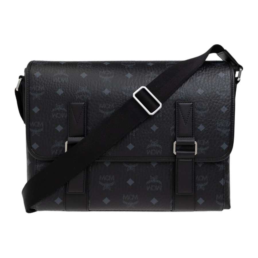 MCM Aren Visetos Monogram Canvas Messenger Bag, Shoulder Bag, Crossbody Bag Medium Women's Black