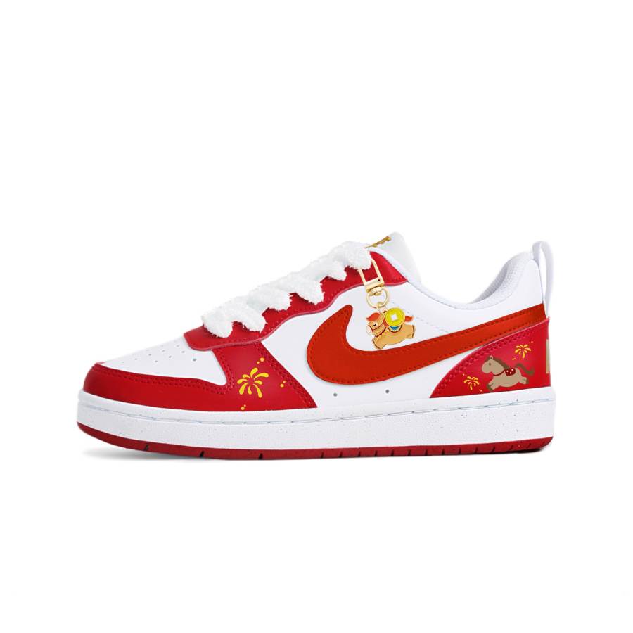 Nike Nike Court Borough Fortune Horse Chasing Light Leather Low top Kids' Skateboarding Shoes Gold Red Teenagers