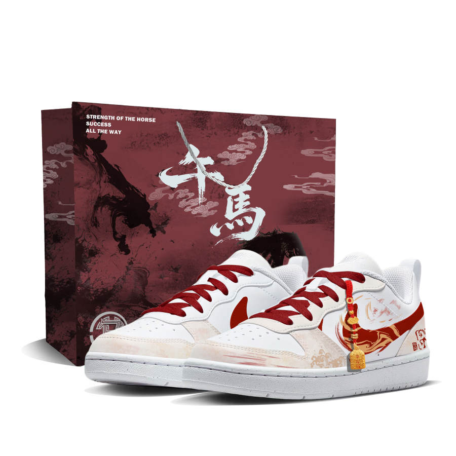 Nike Nike Court Borough Red Hare Welcomes The Year Leather Low top Kids' Skateboarding Shoes White Red Teenagers