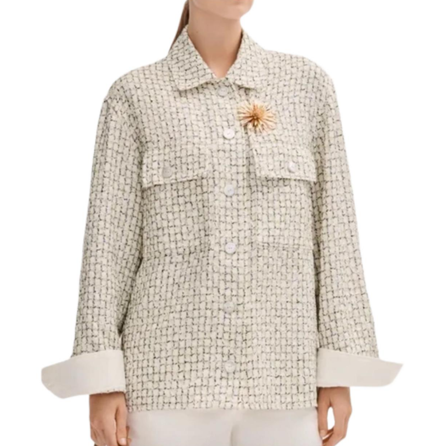 CHANEL Coats Women's White Green Dark Marine Blue Lapel Moderate Straight Fit