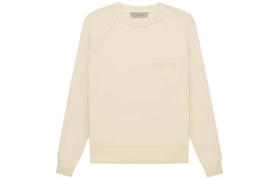 Fear Of God Essentials FW22 Crewneck Egg Shell Logo Flock Crew Neck Long Sleeved Fleece Lined American Pullover