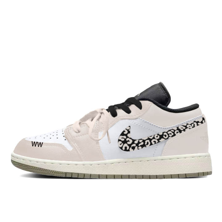 Jordan Jordan Air Jordan 1 Leopard Print Milk Coffee Synthetic Leather, Leather Slip Resistant Abrasion Resistant Low top