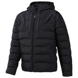 Reebok Down Jackets Men's Black Hooded Moderate Quilted Down Jacket
