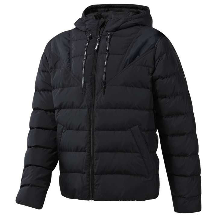 Reebok Reebok Down Jackets Men's Black Hooded Moderate Quilted Down Jacket