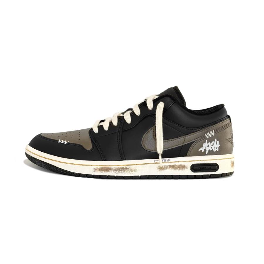 Jordan Jordan Air Jordan 1 Black Mocha, Distressed, Goku Made Slip Resistant Low top Children's Basketball Shoes Black Brown