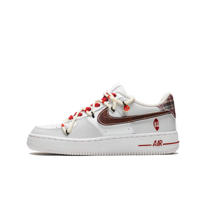 Nike Nike Air Force 1 Leather Cushioning, Wear Resistant Low top Skateboard Shoes Men's White Red