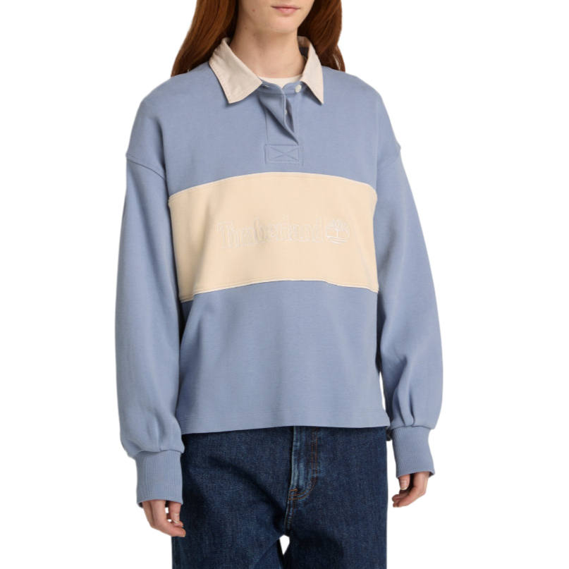 Timberland Polo Shirts Women's Gray Blue Polo Collar Moderate Straight Fit