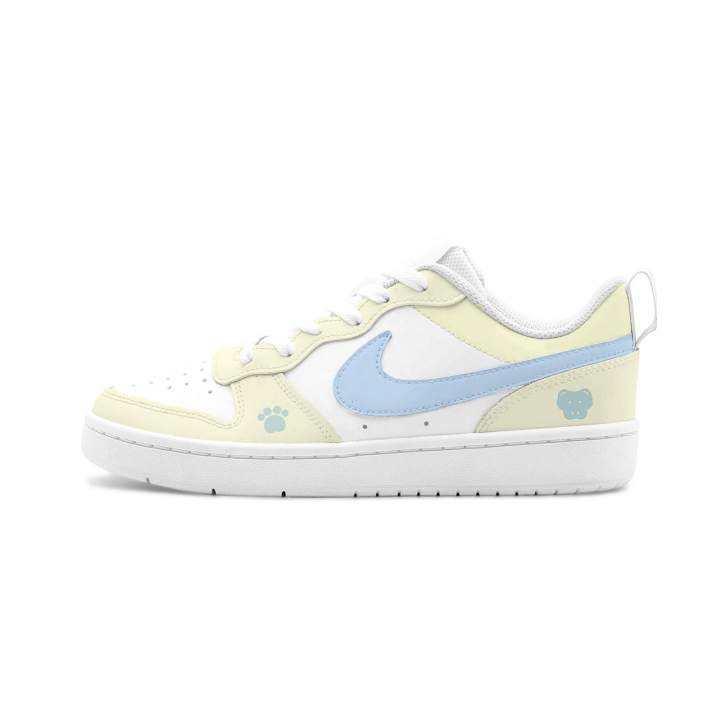 Nike Custom Nike Court Borough 2 Sea Salt Cheese Pie Leather Cushioning Abrasion Resistant Slip Resistant Low top