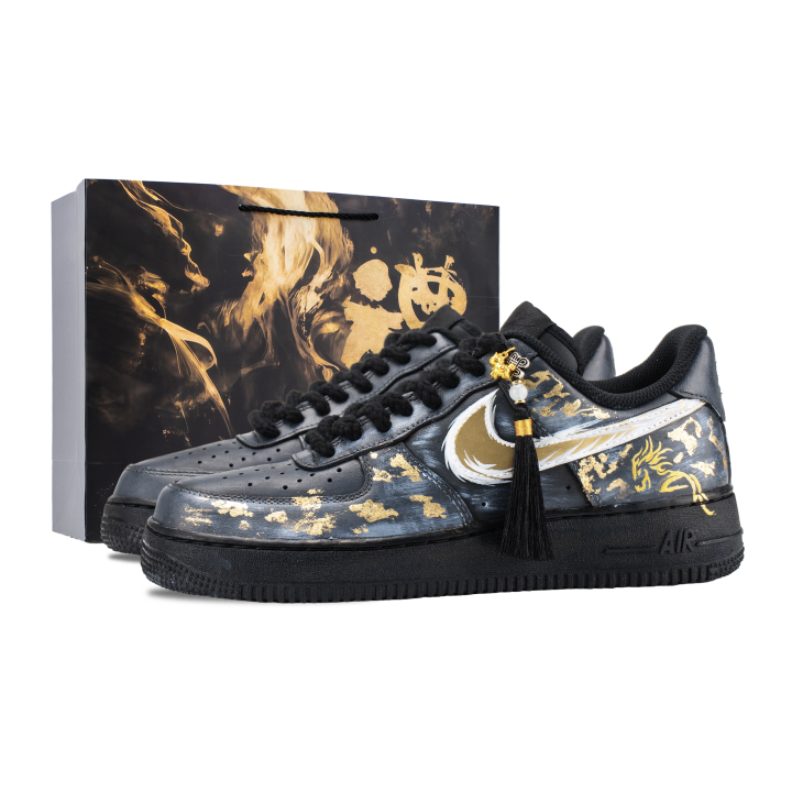 Nike Nike Air Force 1 Mystic Gold Jun Shadow Abrasion Resistant Skateboard Shoes Unisex Black Gold