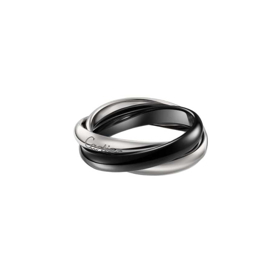 CARTIER Trinity Series 18K Gold Ceramic Rings Unisex White Gold/Black