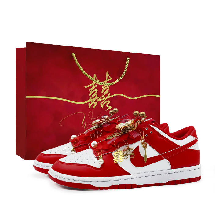 Nike Nike Dunk Leather Cushioning Abrasion Resistant Slip Resistant Low top Skateboard Shoes Unisex Red Gold
