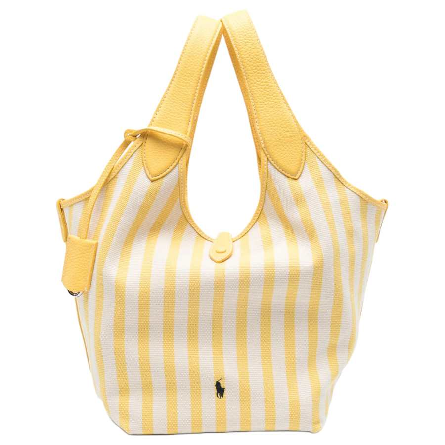 Polo Ralph Lauren Polo Play Cotton With Leather Tote Bag, Shopping Bag, Handbag Women's Yellow & White
