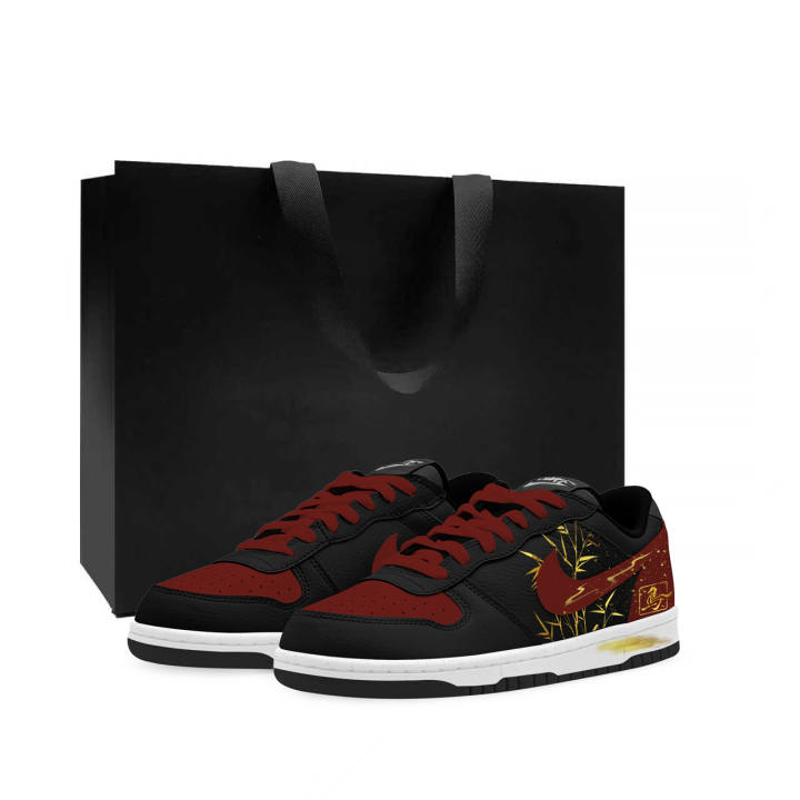 Nike Nike Big Low Lu Cushioning Abrasion Resistant Slip Resistant Low top Skateboard Shoes Unisex Black Red Gold