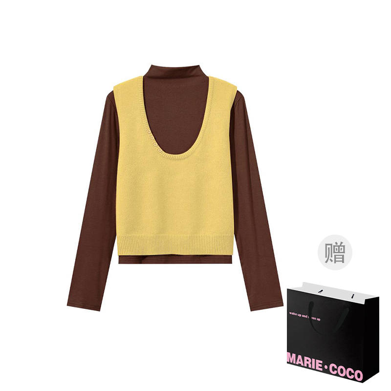 MARIE·COCO Knitwear Women's Vest Tank Top+Base Layer V Neck Moderate Two Piece Set