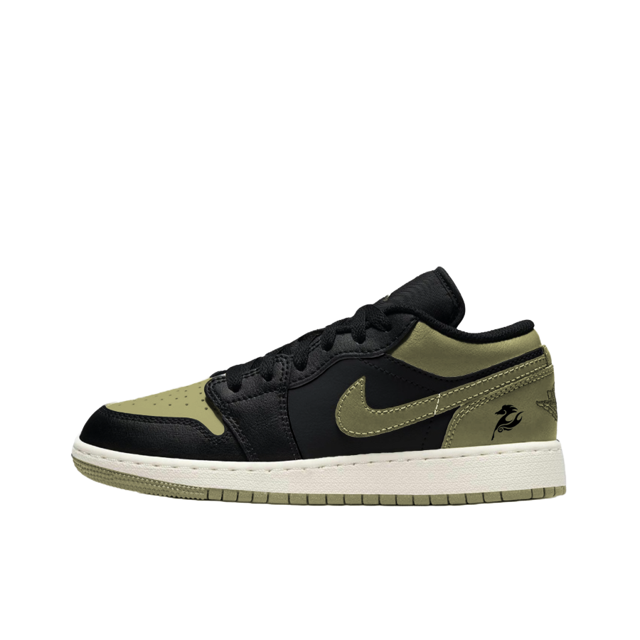 Jordan Jordan Air Jordan 1 Dragon Horse Slip Resistant Abrasion Resistant Low top Children's Basketball Shoes Jasper Black