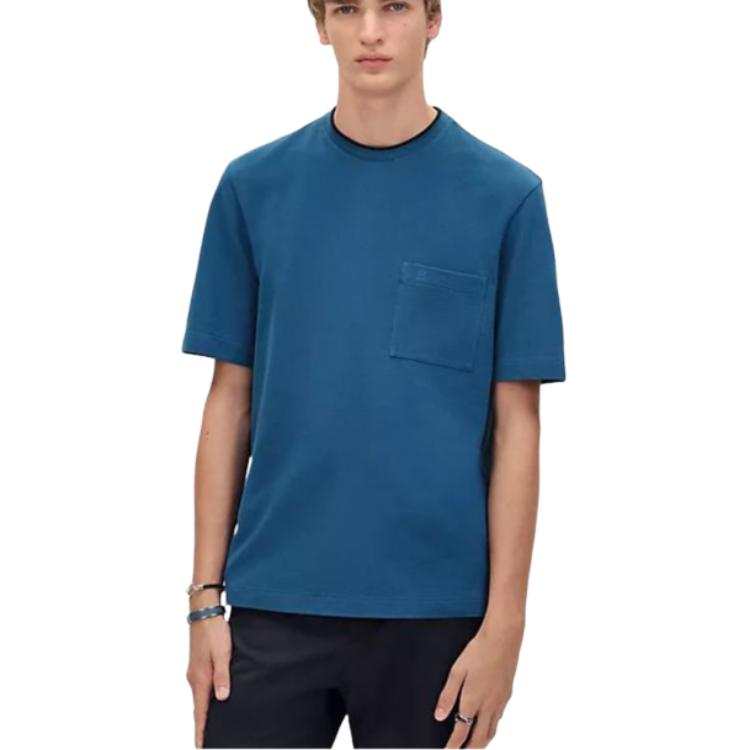 HERMES T Shirts Men's Atlantic Blue Crew Neck Moderate Straight Fit