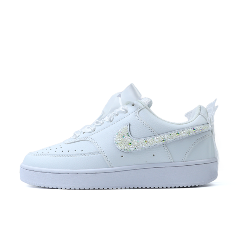 Nike Nike Court Vision 1 Milk White Glitter Cow Leather Low top Skateboard Shoes Unisex Blue