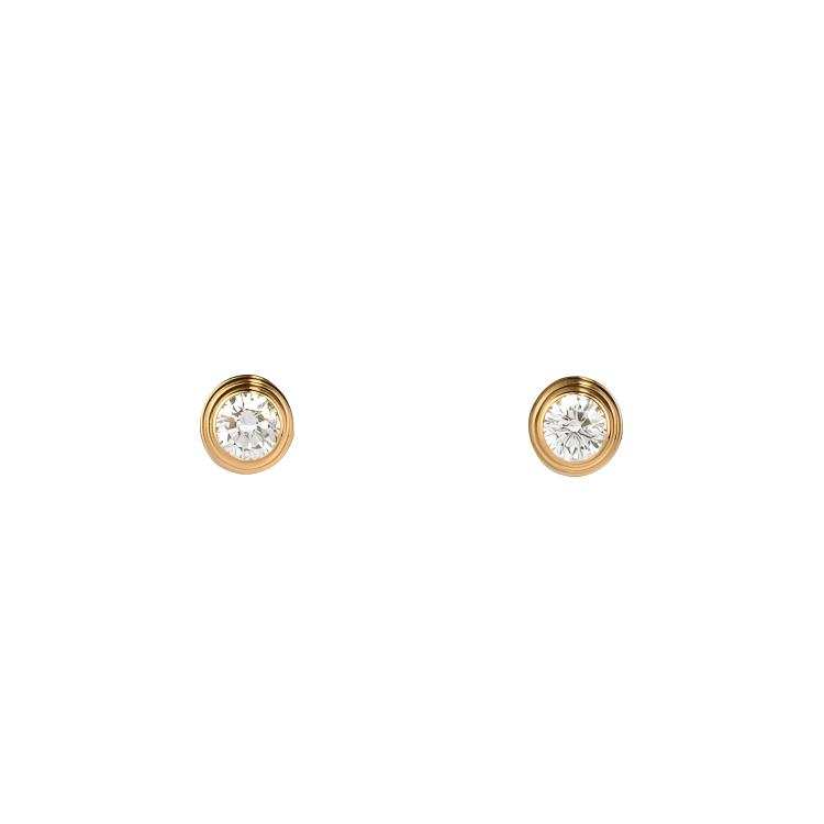 CARTIER D'Amour Collection 18K Gold Diamond Stud Earrings Unisex Gold