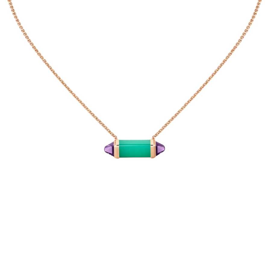 CARTIER Les Berlingots De Cartier Collection 18K Rose Gold, Green Chalcedony, Amethyst Necklaces Unisex Rose Gold