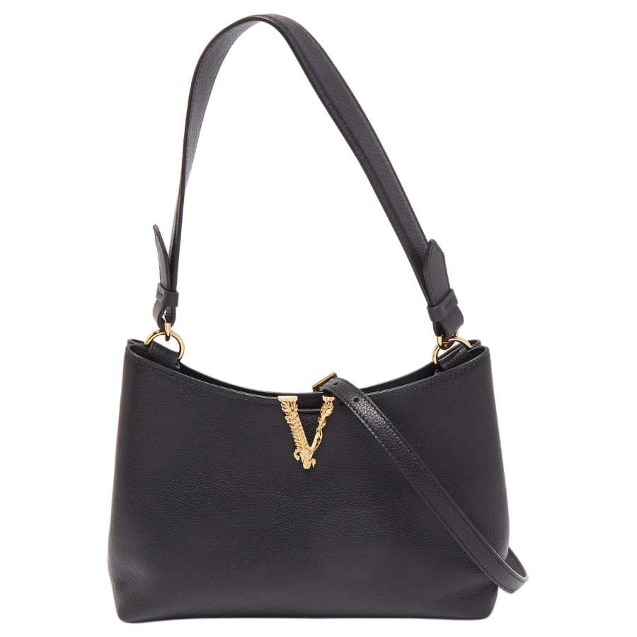 VERSACE Virtus Leather Hobo Bag, Crossbody Bag, Shoulder Bag Women's Black