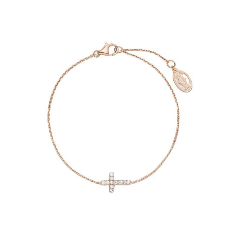 CARTIER Symbol Cross 18K Gold Diamond Bracelets Unisex Rose Gold