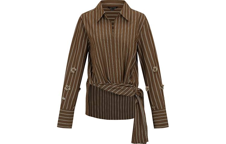 URBAN REVIVO Shirts Women's Brown Stripes Lapel Moderate Shirt