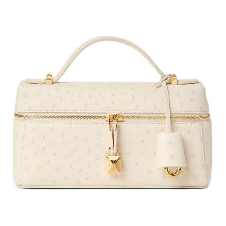 Loro Piana Extra Ostrich Leather Handbag Women's Whisper White & Sun Gold