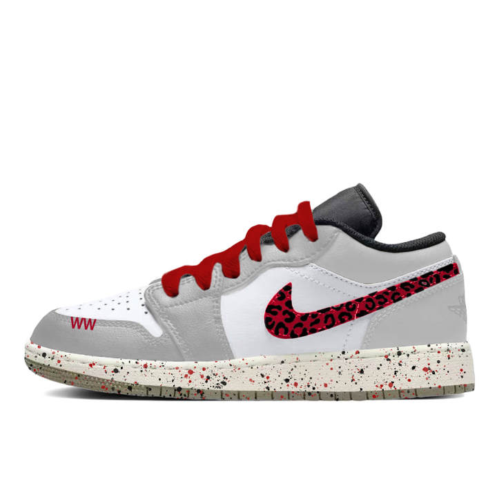 Jordan Jordan Air Jordan 1 Gray Tone Leopard Flame Synthetic Leather, Leather Slip Resistant Abrasion Resistant