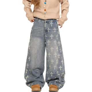 LH HOMME Jeans Women's Blue Moderate Wide Leg Pants