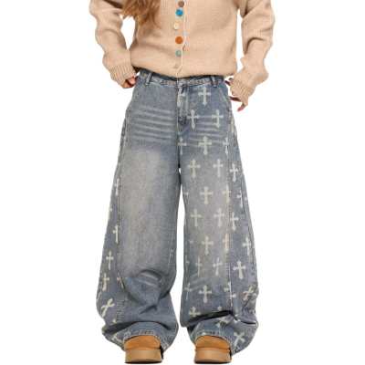 LH HOMME Jeans Women's Blue Moderate Wide Leg Pants