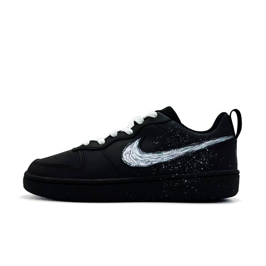 Nike Nike Court Borough Ink Stain Leather Abrasion Resistant Slip Resistant Low top Kids' Skateboarding Shoes Black White