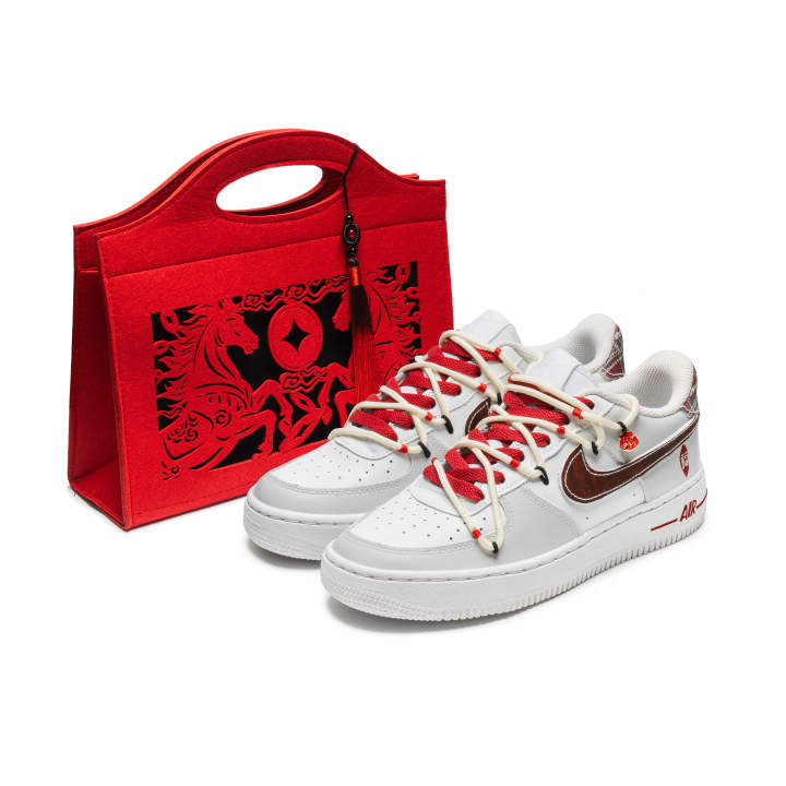 Nike Nike Air Force 1 Leather Cushioning Low top Skateboard Shoes Men's White Red