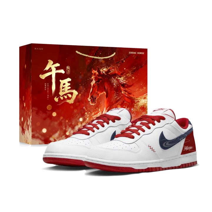 Nike Nike Big Fiery Red Leaping Horse Leather Low top Skateboard Shoes Men's White Red