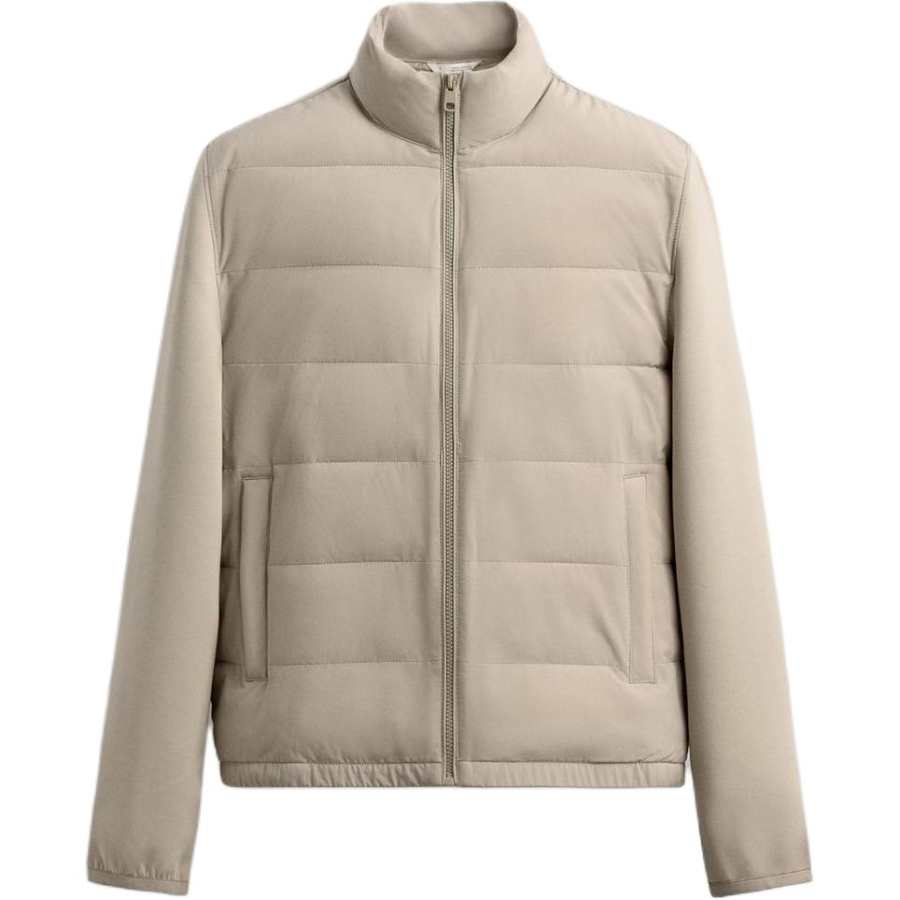 ZARA ZARA Puffer Jackets Men's Beige Stand Collar Moderate Patchwork Puffer Jacket