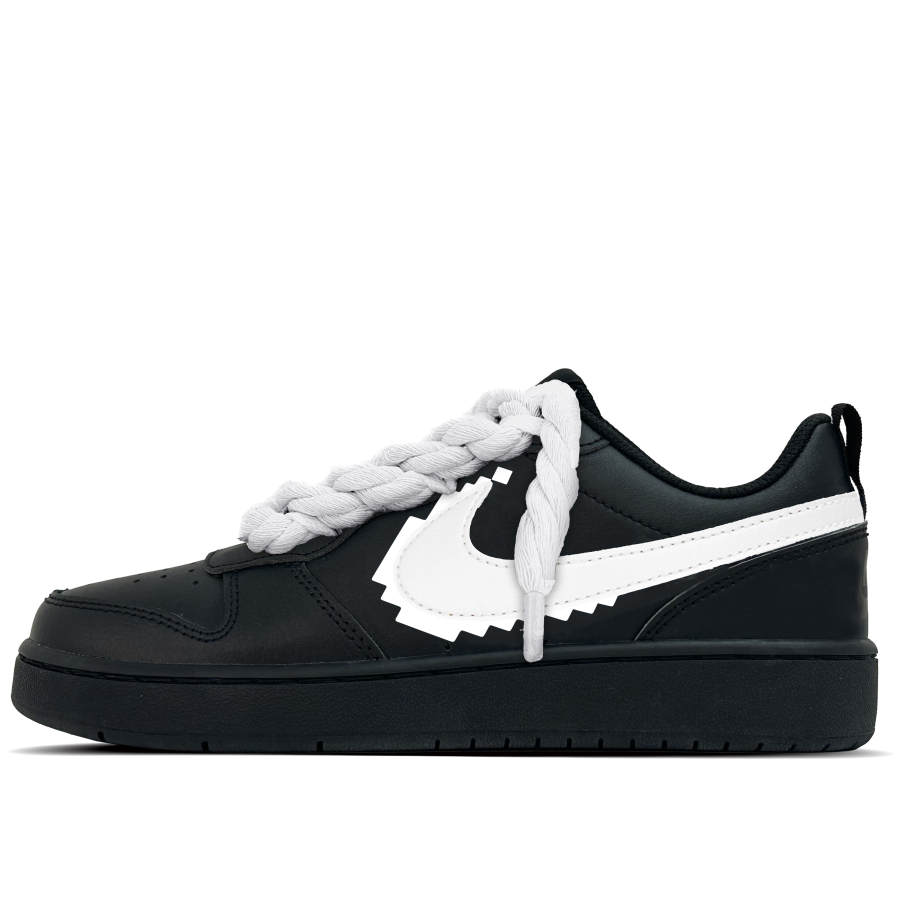 Nike Nike Court Borough Trendy Toy Pixel Abrasion Resistant Slip Resistant Low top Kids' Skateboarding Shoes White Black