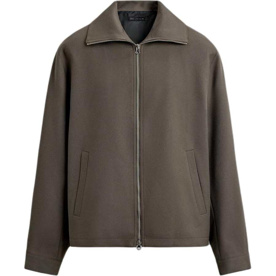 ZARA Jackets Men's Brown/Dark Taupe Stand Collar Moderate Other