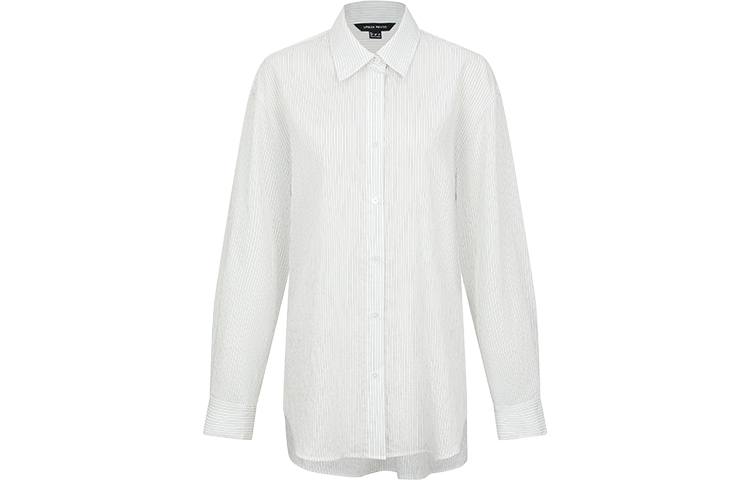 URBAN REVIVO Shirts Women's White Stripes Lapel Moderate Shirt