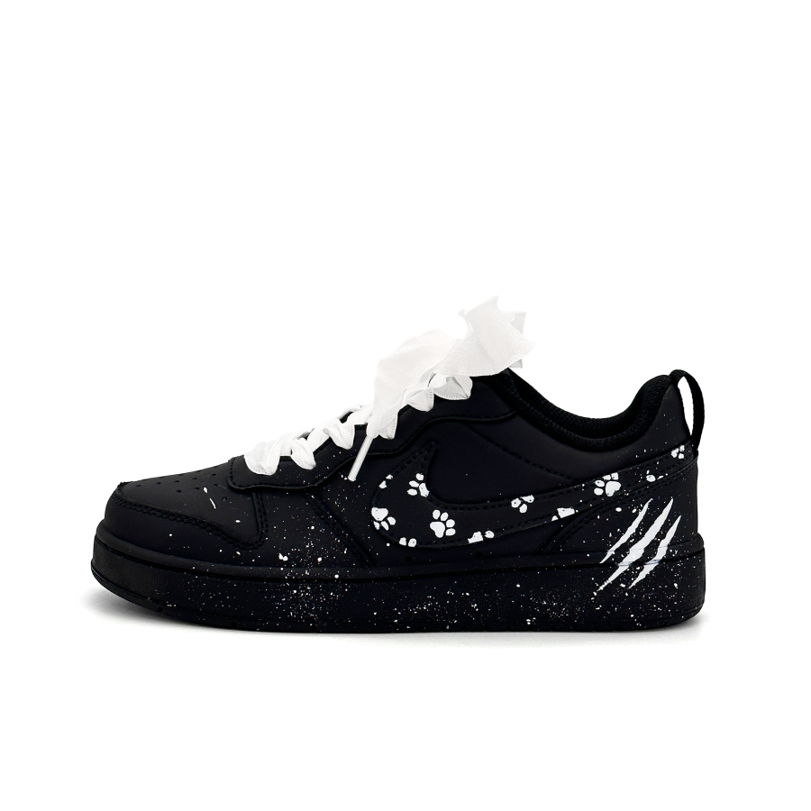 Nike Nike Court Borough Snow Stepping Paw Leather Slip Resistant Low top Kids' Skateboarding Shoes Black White Teenagers