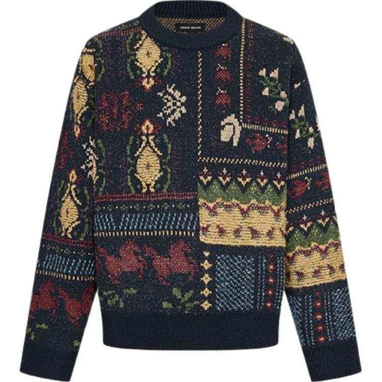 URBAN REVIVO Sweaters Men's Multicolor Crew Neck Moderate
