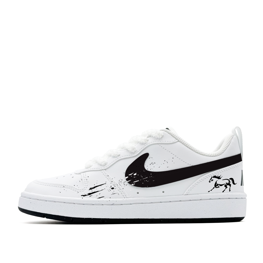 Nike Nike Court Borough Synthetic Leather Abrasion Resistant Low top Kids' Skateboarding Shoes Black White Teenagers