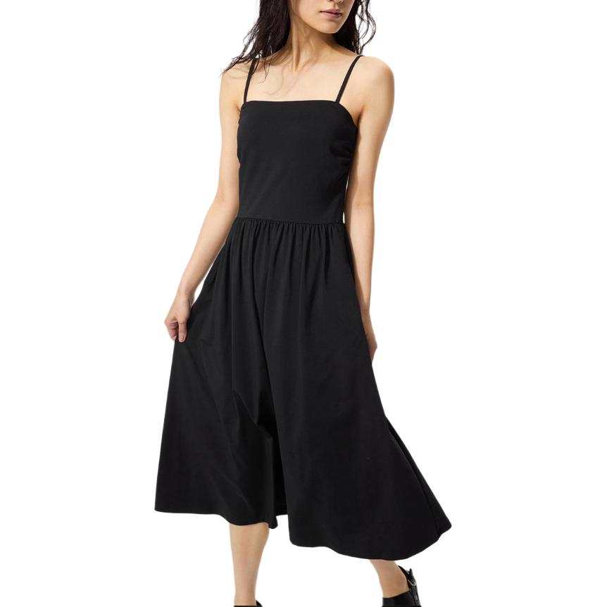 UNIQLO SS26 Slip Dresses Women's Black Square Collar Moderate