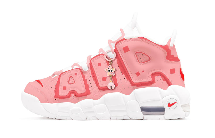 Nike Nike Air More Uptempo Starfish Cushioning Slip Resistant Mid top Children's Basketball Shoes Pink Teenagers