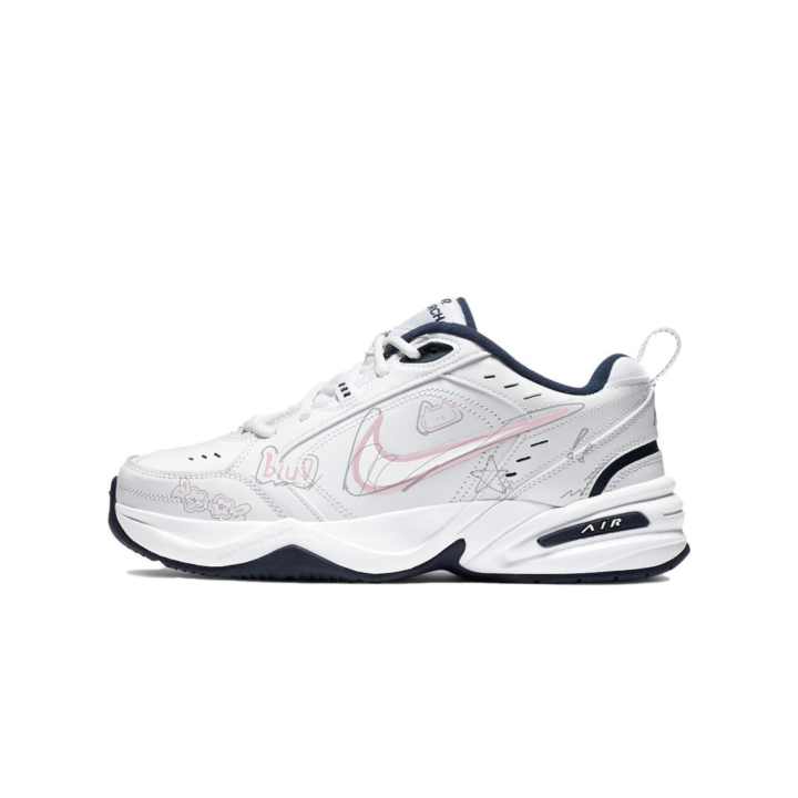 Nike Nike Air Monarch 4 Leather, Textile Abrasion Resistant Slip Resistant Low top Chunky Sneakers Women's White Blue Pink