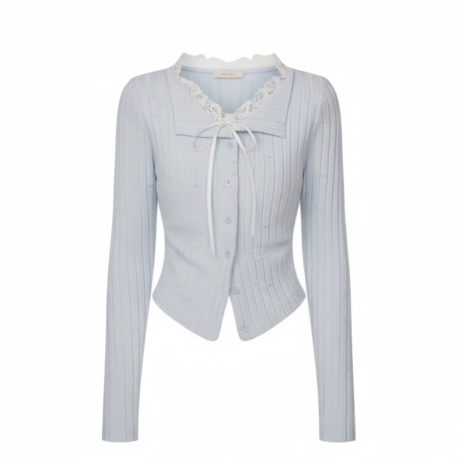 Sugarfunk Knitwear Women's Light Blue Lapel Moderate Nipped In Waist