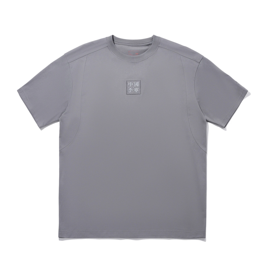 Li-Ning Li Ning T Shirts Unisex Elegant Gray Crew Neck Moderate Straight Fit