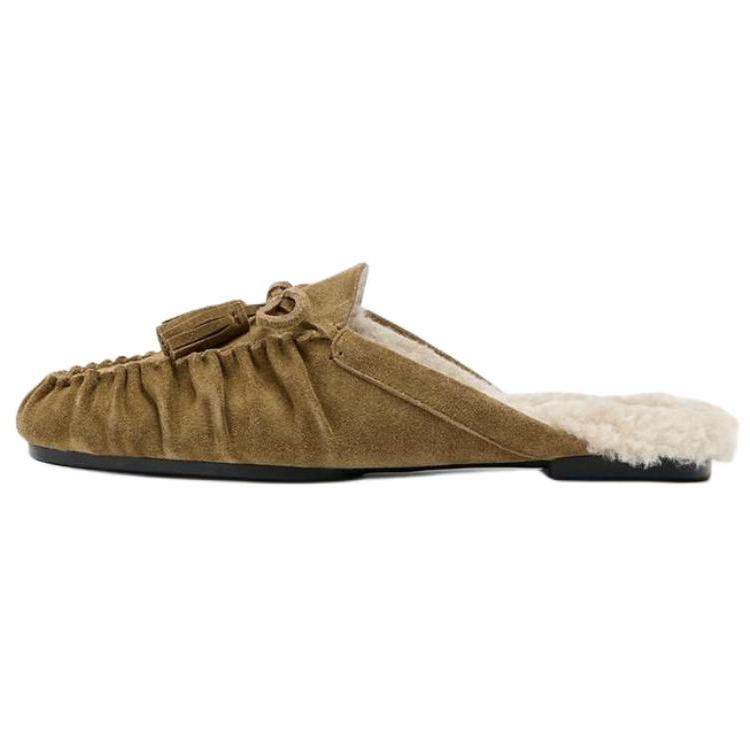 ZARA Plastic Sole Abrasion Resistant Closed Toe Slippers Women's Beige